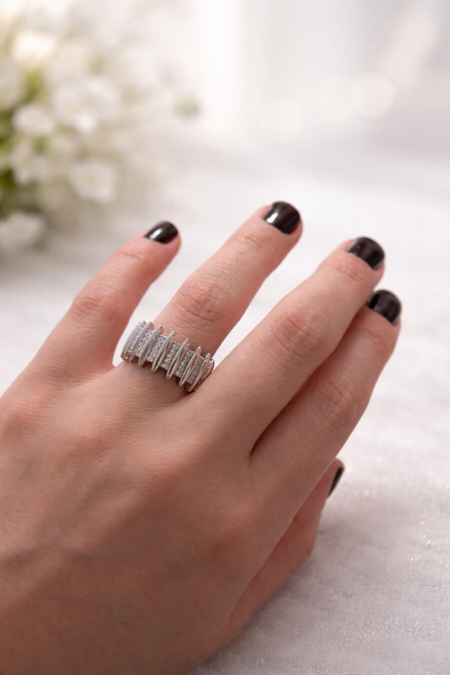 Gümüş Renk Taşlı Kalın Yüzük 30