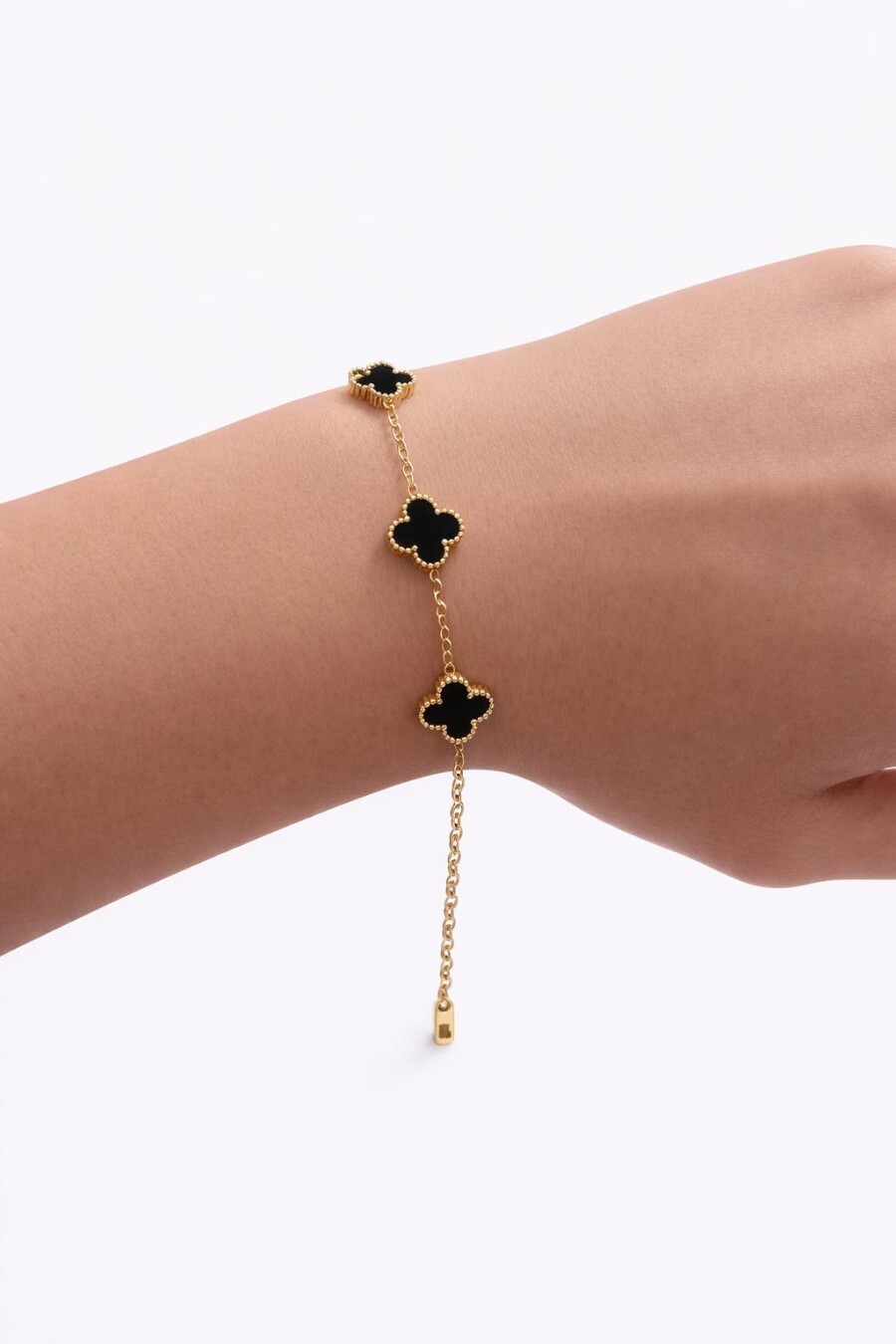 Siyah Yonca Detaylı Çelik Bileklik 14