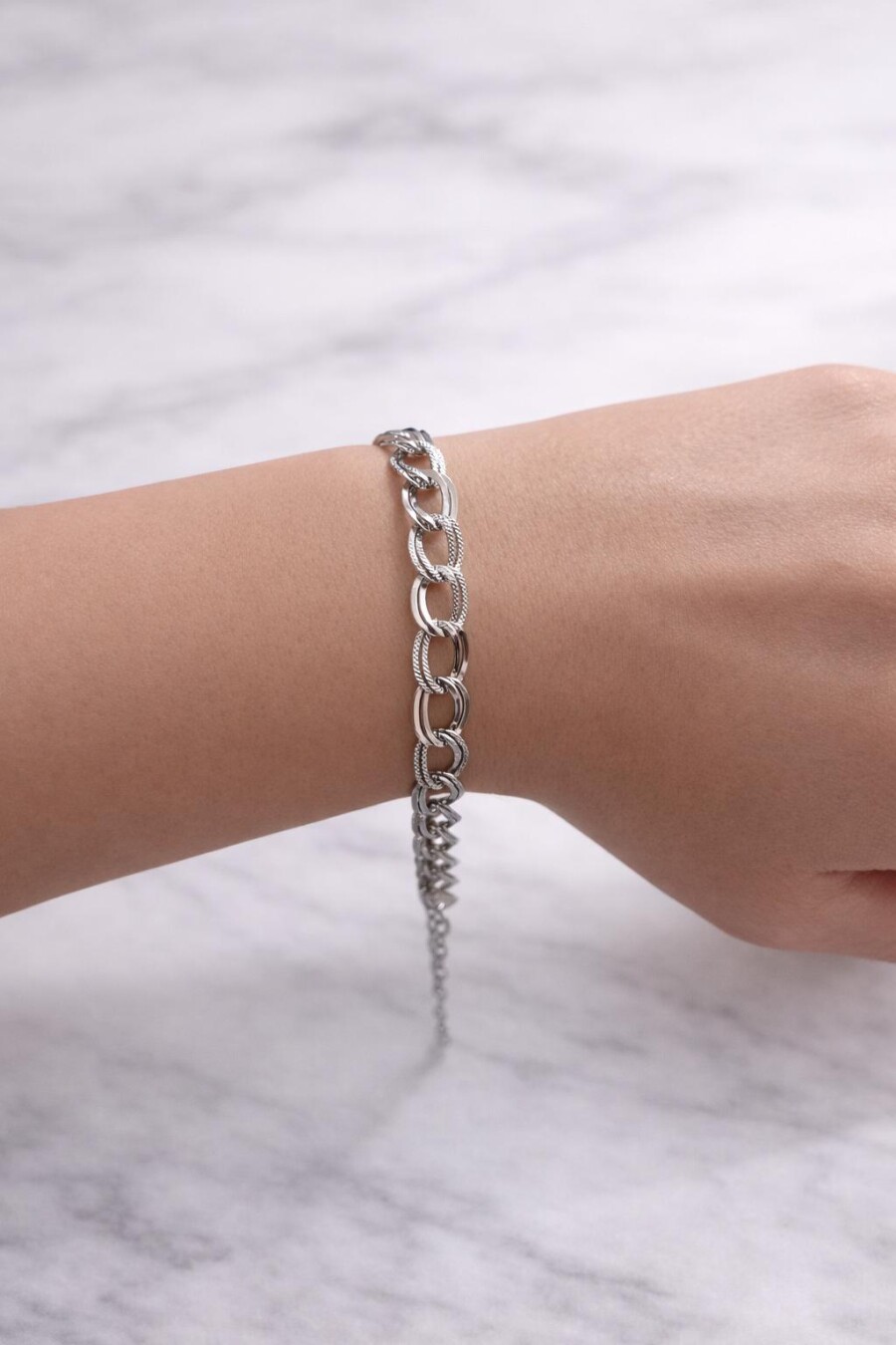 Zincir Gümüş Renk Çelik Bileklik 08