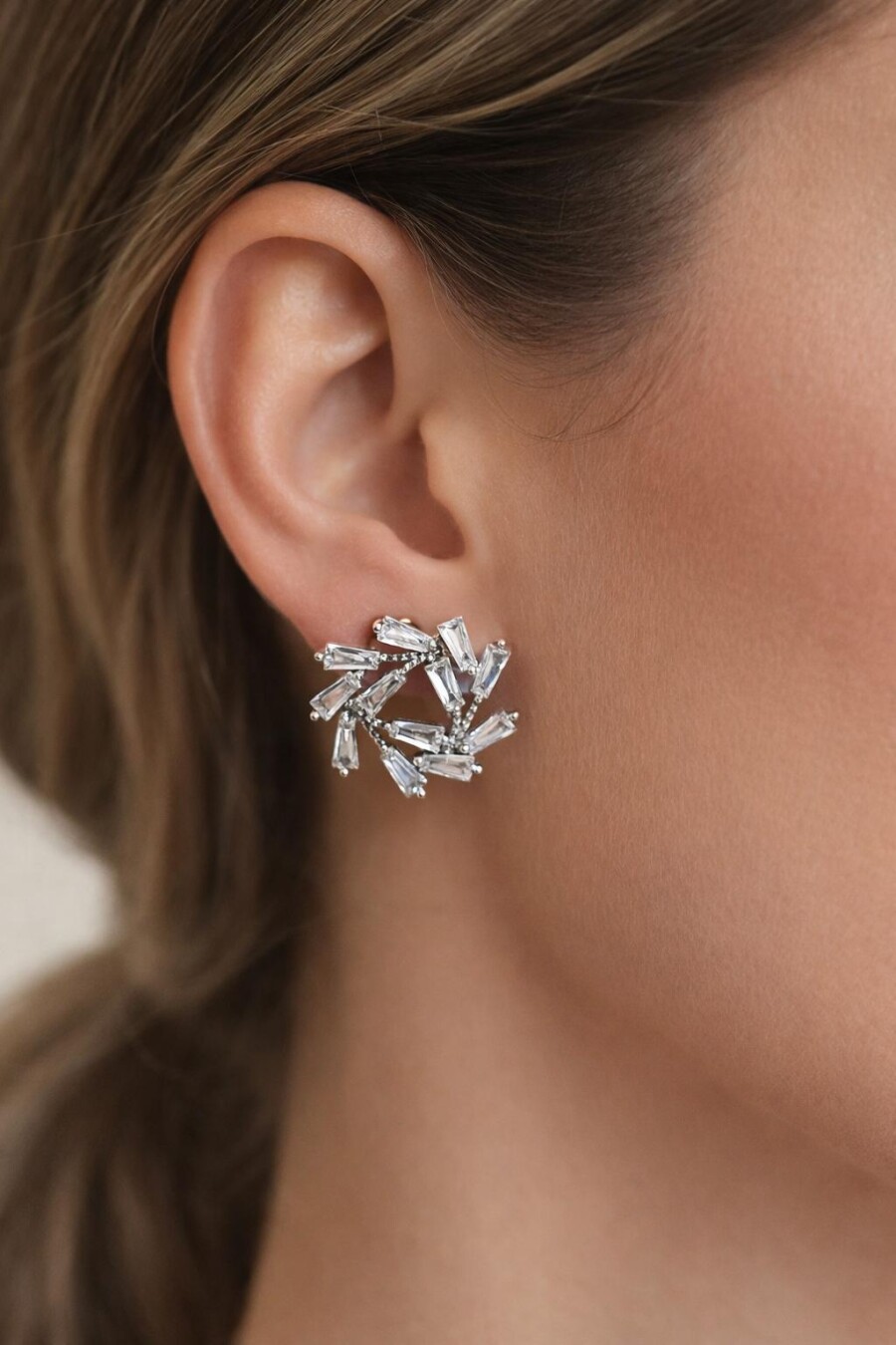 Gümüş Renk Taşlı Yuvarlak Küpe 36