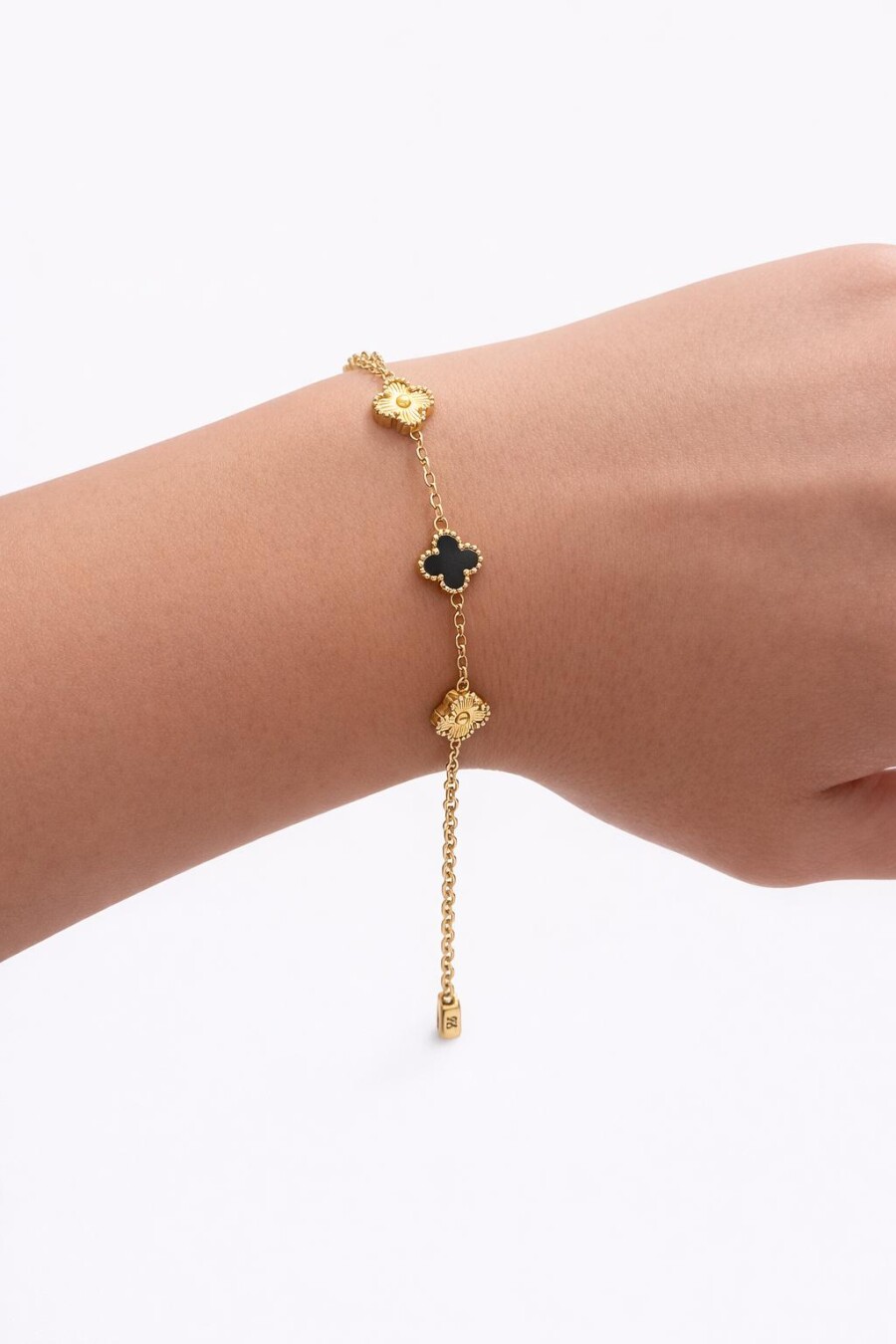 Gold Siyah Renk Çift Kullanım Yonca Bileklik 13
