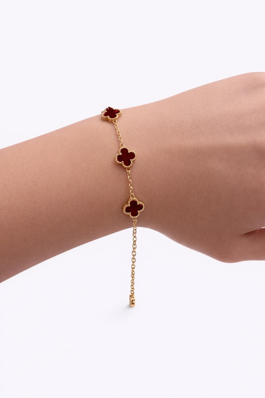 Bordo Yonca Detaylı Çelik Bileklik 18