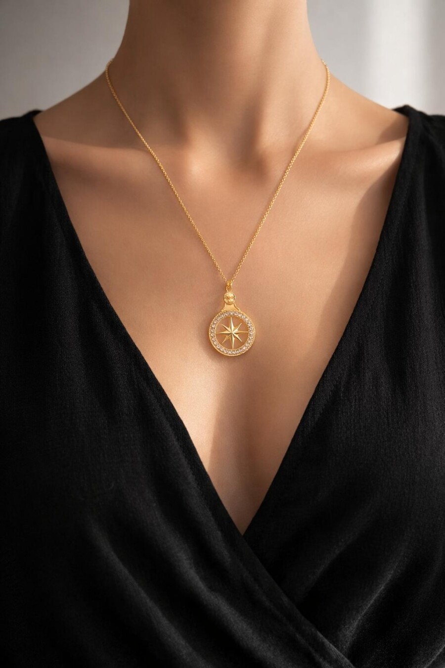 Gold Renk Kuzey Yıldızlı Çelik Kolye 94