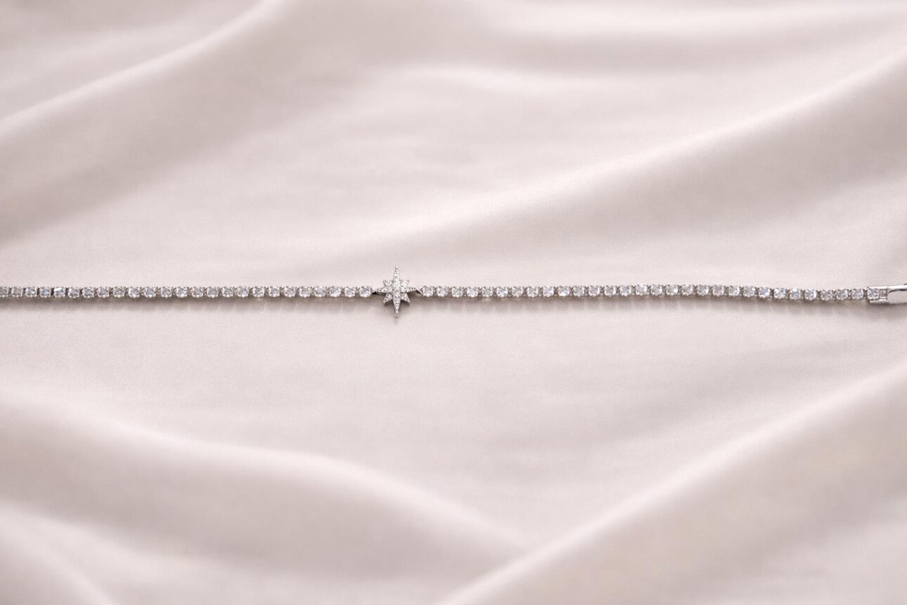 Çelik Gümüş Renk Yıldız Detaylı Bileklik 10