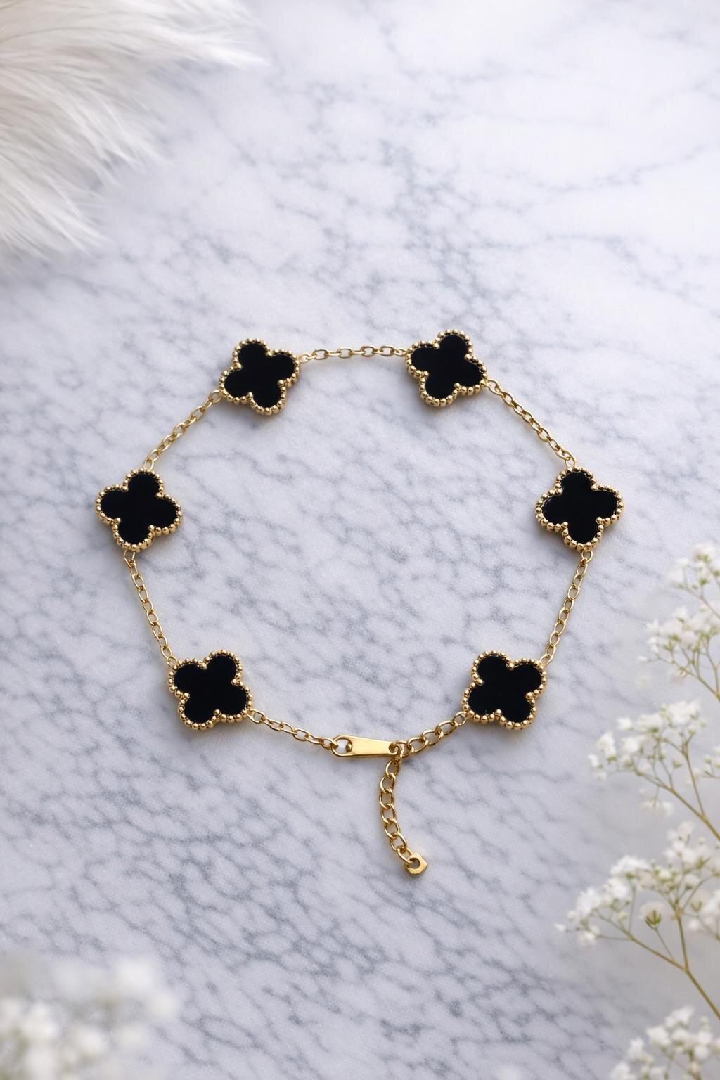 Siyah Yonca Detaylı Çelik Bileklik 14