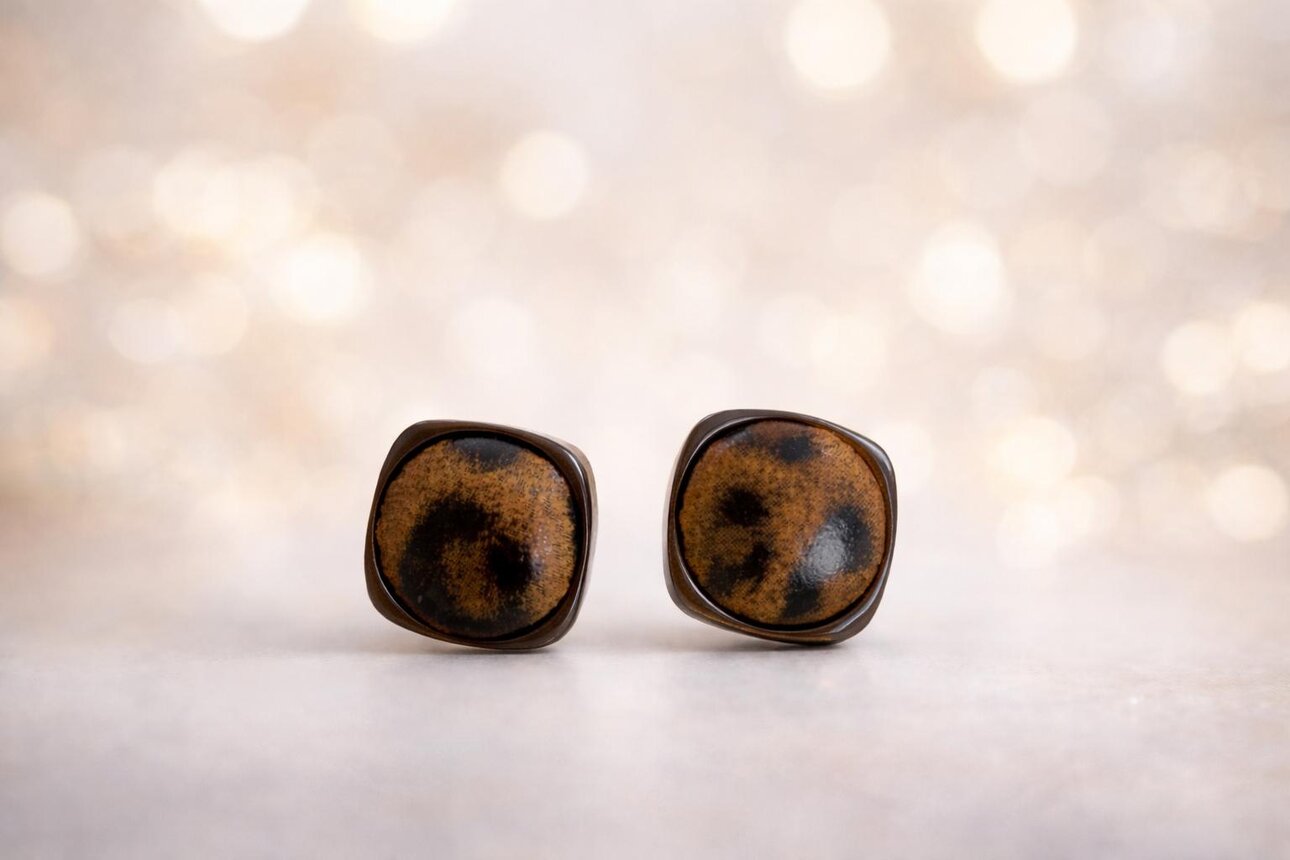 Leopar Desenli Kare Küpe 45