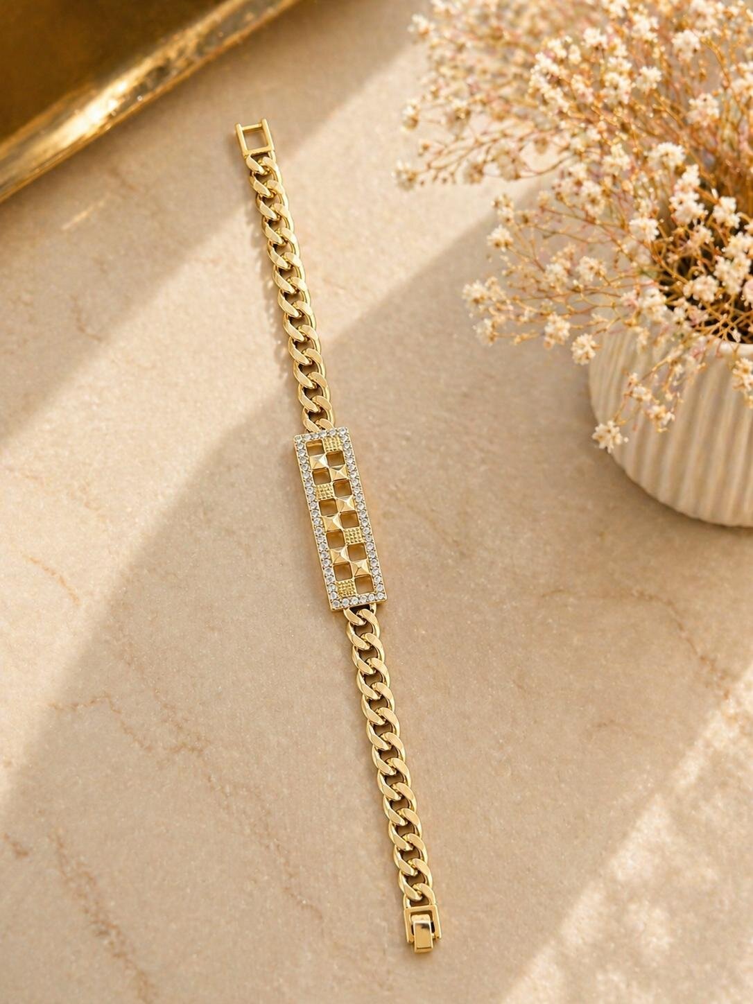 Zincir Detaylı Altın Kaplama Gold Renk Bileklik - Görsel 2